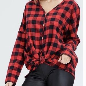 CLEARANCE* NEW White Birch Buffalo Plaid Knot Top
